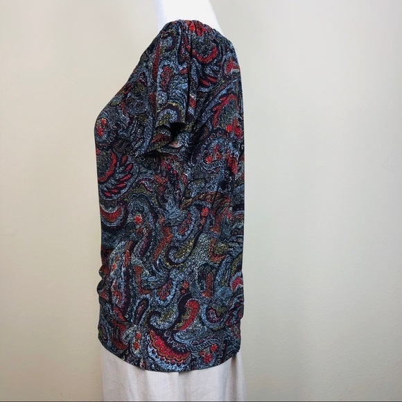 Outback Red Paisley Scoop Pleated Neckline Blouse - Picture 3 of 8